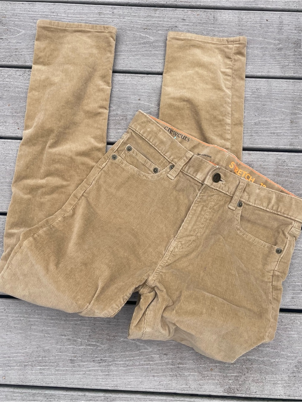 J.Crew Crewcuts Stretch Straight Corduroy Pants Tan boys sz 12 Cords G7599 NWOT